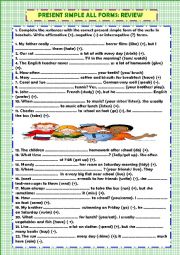 English Worksheet: Present simple all forms review + key