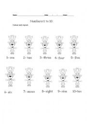 English Worksheet: Numbers 1 to 10