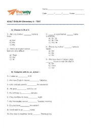 Test for Elementary A - New English File