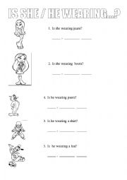 English Worksheet: is she/he wearing...?