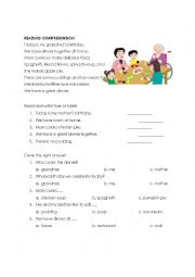 English Worksheet: READING-DINNER