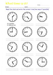 English Worksheet: What Time Is It? Read the clock and write the correct time 2/4