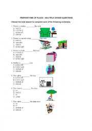 English Worksheet: Prepositions of Place - Multiple Choice Questions
