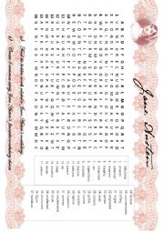 English Worksheet: Jane Austens Favourite Vocabulary Choices wordsearch