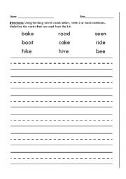 English Worksheet: Writing Long Vowel Sentences