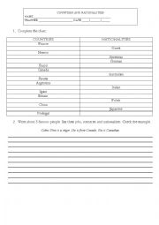 English Worksheet: Countries and nationalities