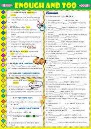 English Worksheet: ENOUGH and TOO - explanations and exercises