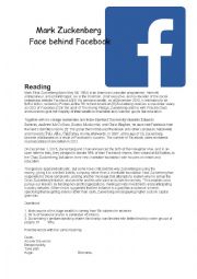English Worksheet: face behind facebook -listening and reading  mark zuckenberg
