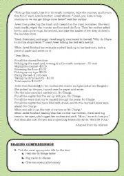 English Worksheet: READING COMPREHENSION TEST ON SHARING HOUSEHOLD CHORES