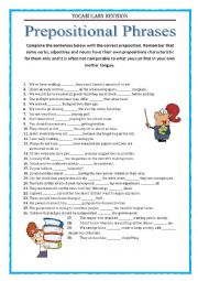 English Worksheet: Vocabulary Revision 9 - prepositional phrases 