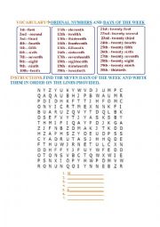 ORDINAL NUMBERS AND DAYS OF THE WEEK