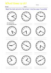 English Worksheet: What Time Is It? Read the clock and write the correct time 3/4