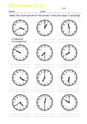 English Worksheet: What Time Is It? Read the clock and write the correct time 4/4