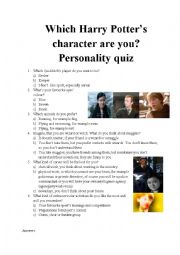 English Worksheet: Which Harry Potters character are you? Personality quiz 9
