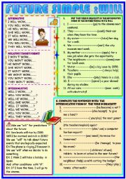 English Worksheet: Will /future simple 2 page lesson and practice