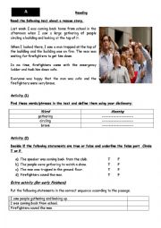 English Worksheet: Rescue Story reading level A
