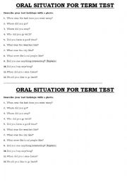 DIALOGUE SITUATIONS FOR ORAL EXAM-----LAST HOLIDAYS