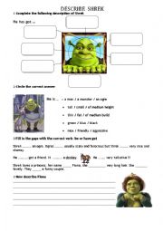English Worksheet: description Shrek