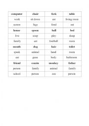 English Worksheet: Easy Taboo Cards