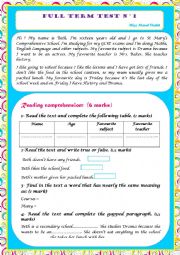 full term test 1 8th form (reading comprehesion, language, writing)