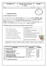 English Worksheet: End of term test n1