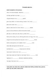 English Worksheet: Personality adjectives - sentences with blanks
