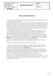 English Worksheet: what a mysterious dream! end-of-term test 1st form