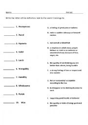 English Worksheet: Vocabulary Set 1 Quiz
