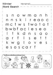 English Worksheet: winter word search