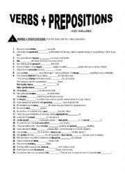 English Worksheet: VERBS + PREPOSITIONS (+KEY INCLUDED)