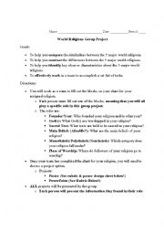 English Worksheet: World Religion Project