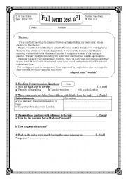 English Worksheet: Full term test n1(8th form)