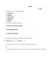 English Worksheet: hobbies