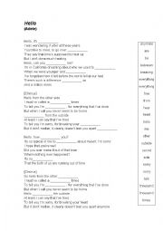 English Worksheet: Song - Hello _ Adele - Intermediate