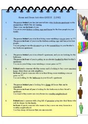 English Worksheet: Home and Home Activities QUEUE
