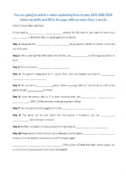 English Worksheet: HOW TO PLAY HIDE AND SEEK