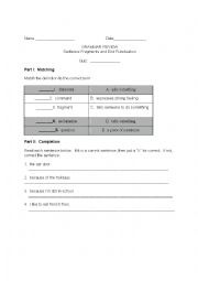English Worksheet: Grammar Review: Sentence Fragments and End Punctuation