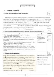 English Worksheet: end of term test 1 (9th formes / language+writing)