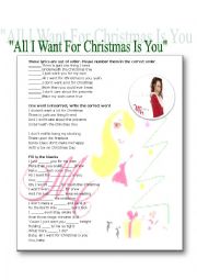 English Worksheet: Listening:  Mariah Carey All I want for Christmas