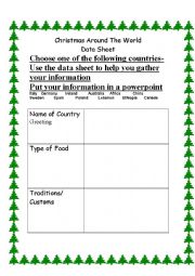 English Worksheet: Data sheet for Christmas around the world