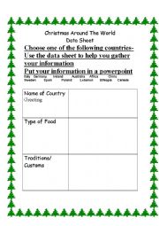 Data sheet for Christmas around the world