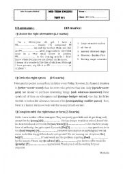 English Worksheet: MID Term TEST 1