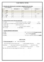 English Worksheet: PAST SIMPLE TENSE