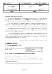 English Worksheet: end of term test 1