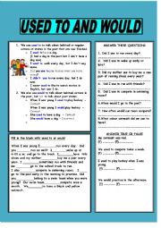 English Worksheet: USED TO AND WOULD