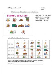 English Worksheet: School subjects, prepositions at and on