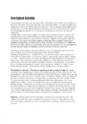 English Worksheet: Australian Aboriginal Kinship