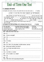 English Worksheet: 7th form End-of term one test