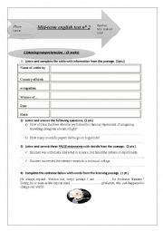 English Worksheet: listening test n2 for 4th form