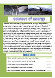 English Worksheet: sources of energy reading